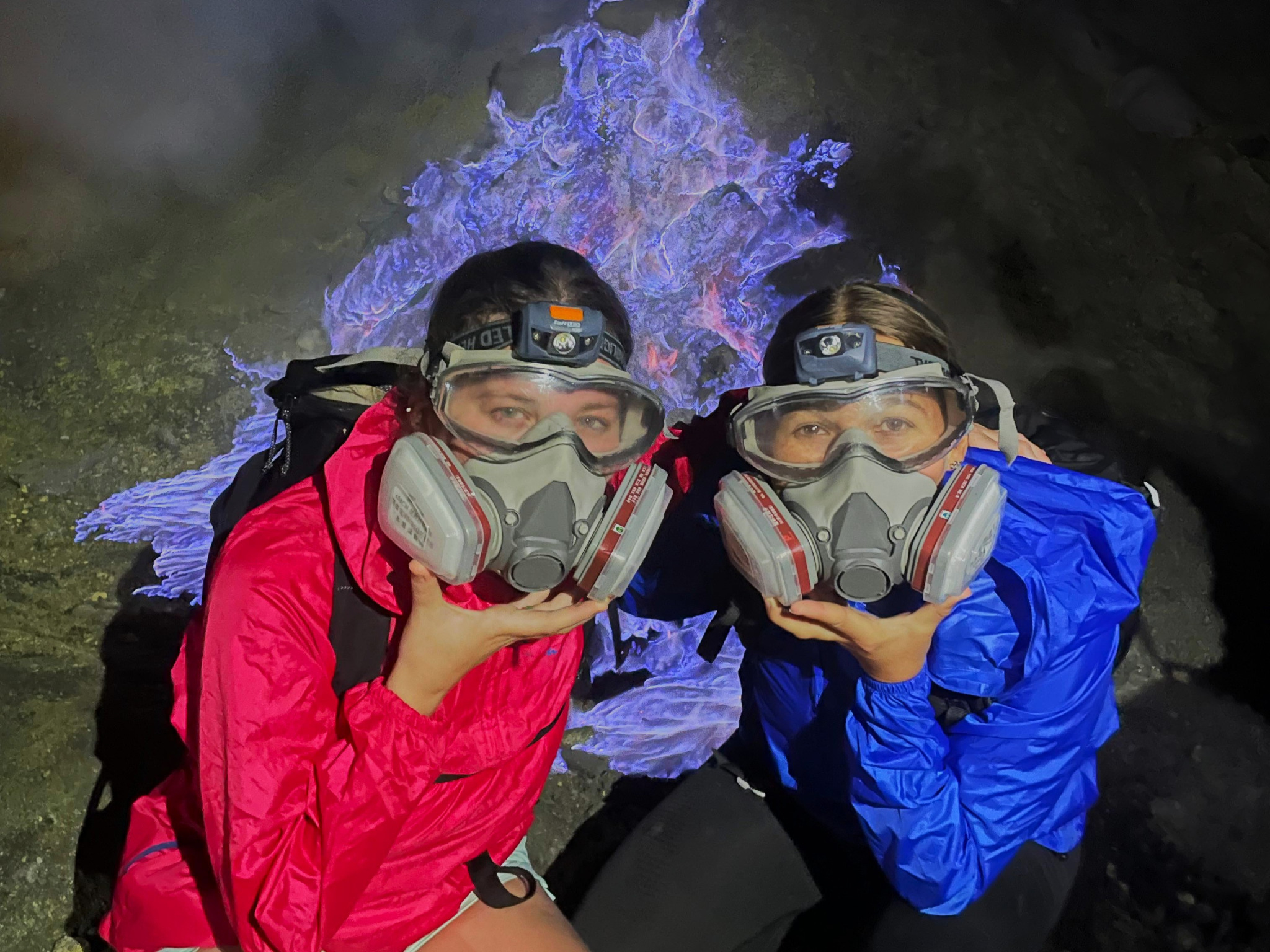 Hikers witnessing the blue fire at Mount Ijen